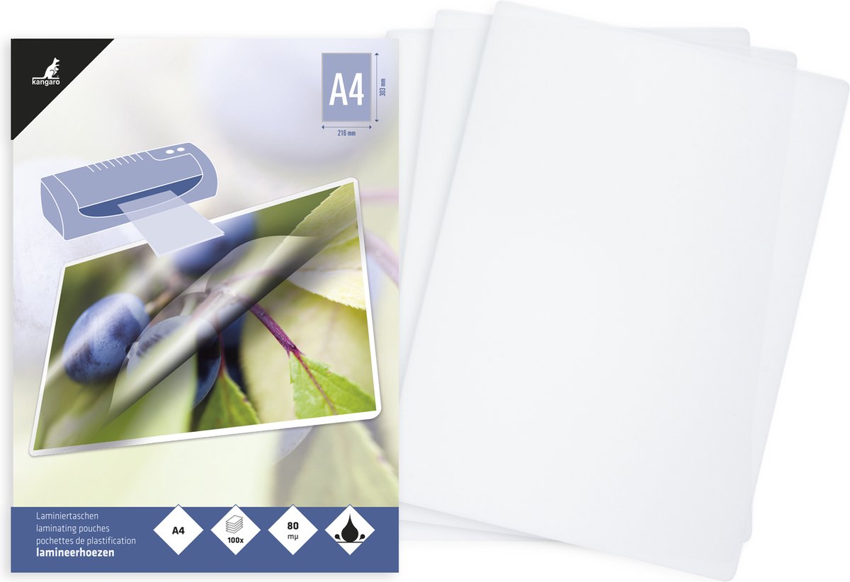 Custodia per plastificazione Kangaro - a4 - 80 micron - lucida - 100 pezzi - k-16007