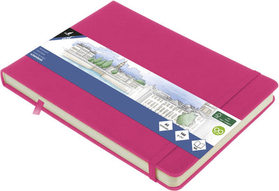 Quaderno per schizzi Kangaro - formato A5 orizzontale - rosa shocking - con elastico e nastro - k-861310