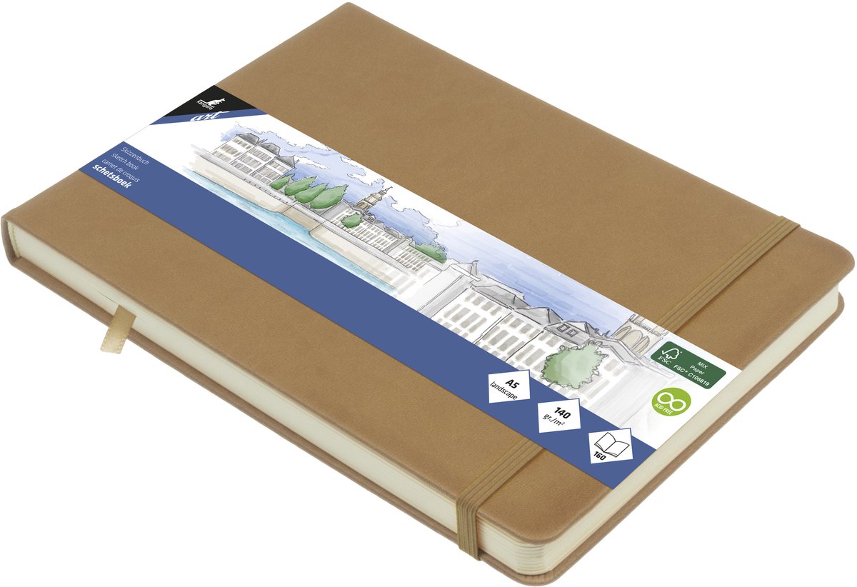 Quaderno da disegno Kangaro A5 orizzontale - tortora - copertina rigida - con elastico e nastro