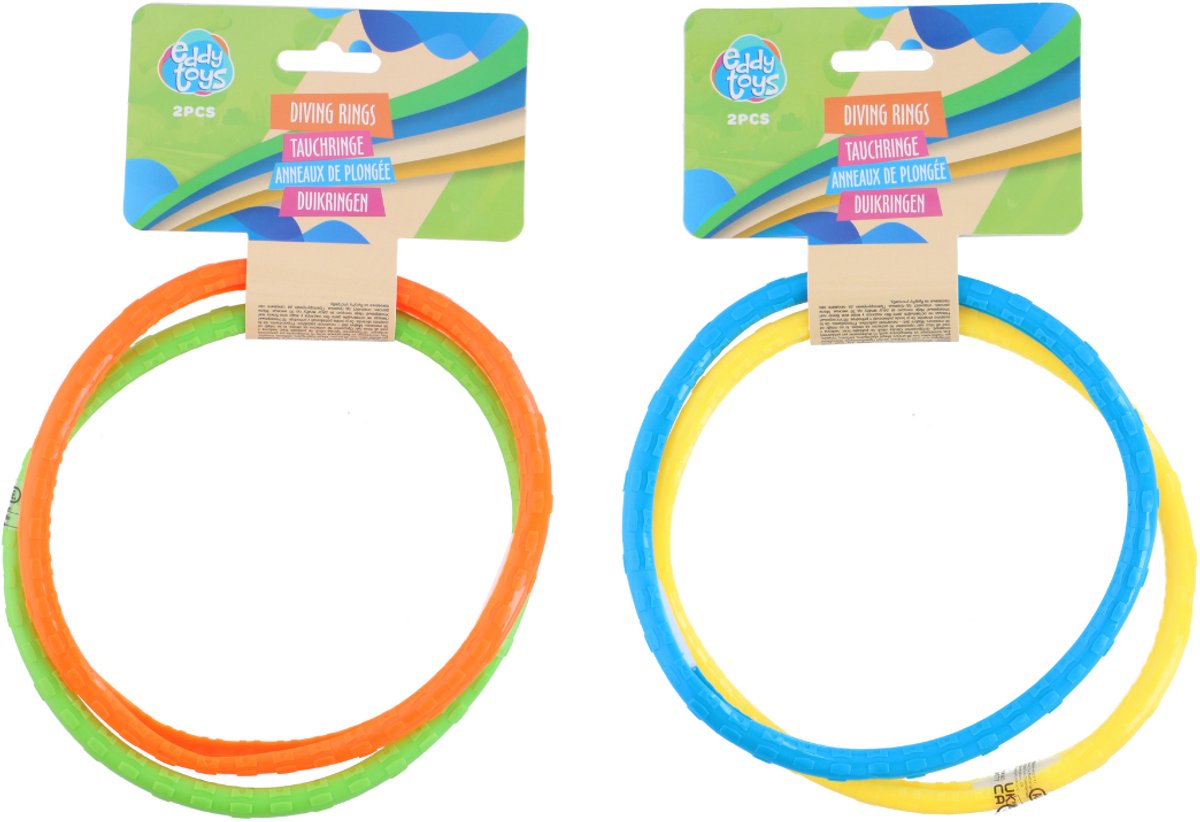 Eddy Toys anelli per immersione 2 pezzi - giocattoli per il nuoto anelli per immersione per bambini - giochi d'acqua per immersione - colori sorprendenti - 1 combinazione di colori casuale