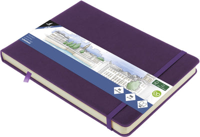 Cuaderno de bocetos Canguro - tamaño A5 apaisado - corazón morado - con elástico y cinta