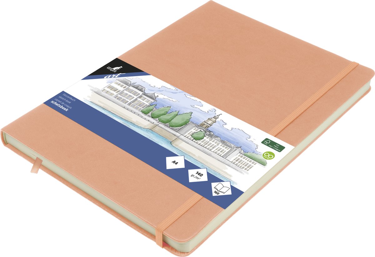 Kangaro schetsboek - a4 - oudroze - pu hardcover - met elastiek en lint