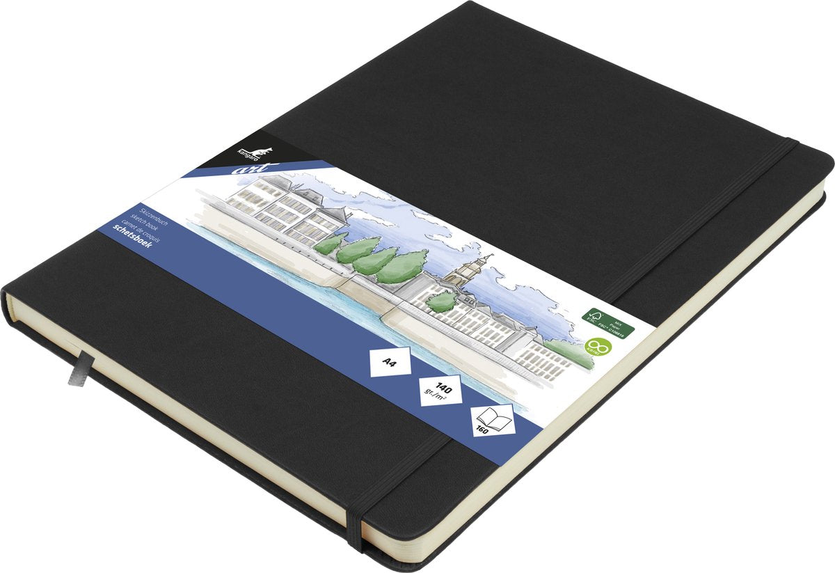 Kangaro schetsboek a4 - zwart - pu hardcover - met elastiek en lint - schetsblok - schetsboeken