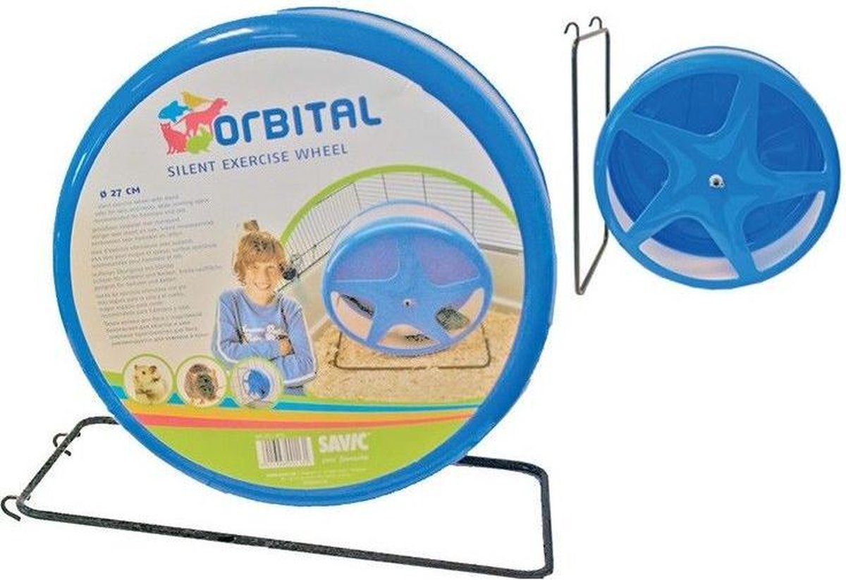 Savic looprad orbital wit blauw - silent spinner looprad knaagdieren - 27 cm