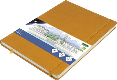 Quaderno per schizzi Kangaro - a4 - giallo ocra - copertina rigida in pu - con elastico e nastro - k-861241