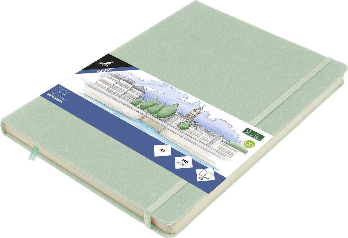 Kangaro schetsboek - a4 - mint - pu hardcover - met elastiek en lint