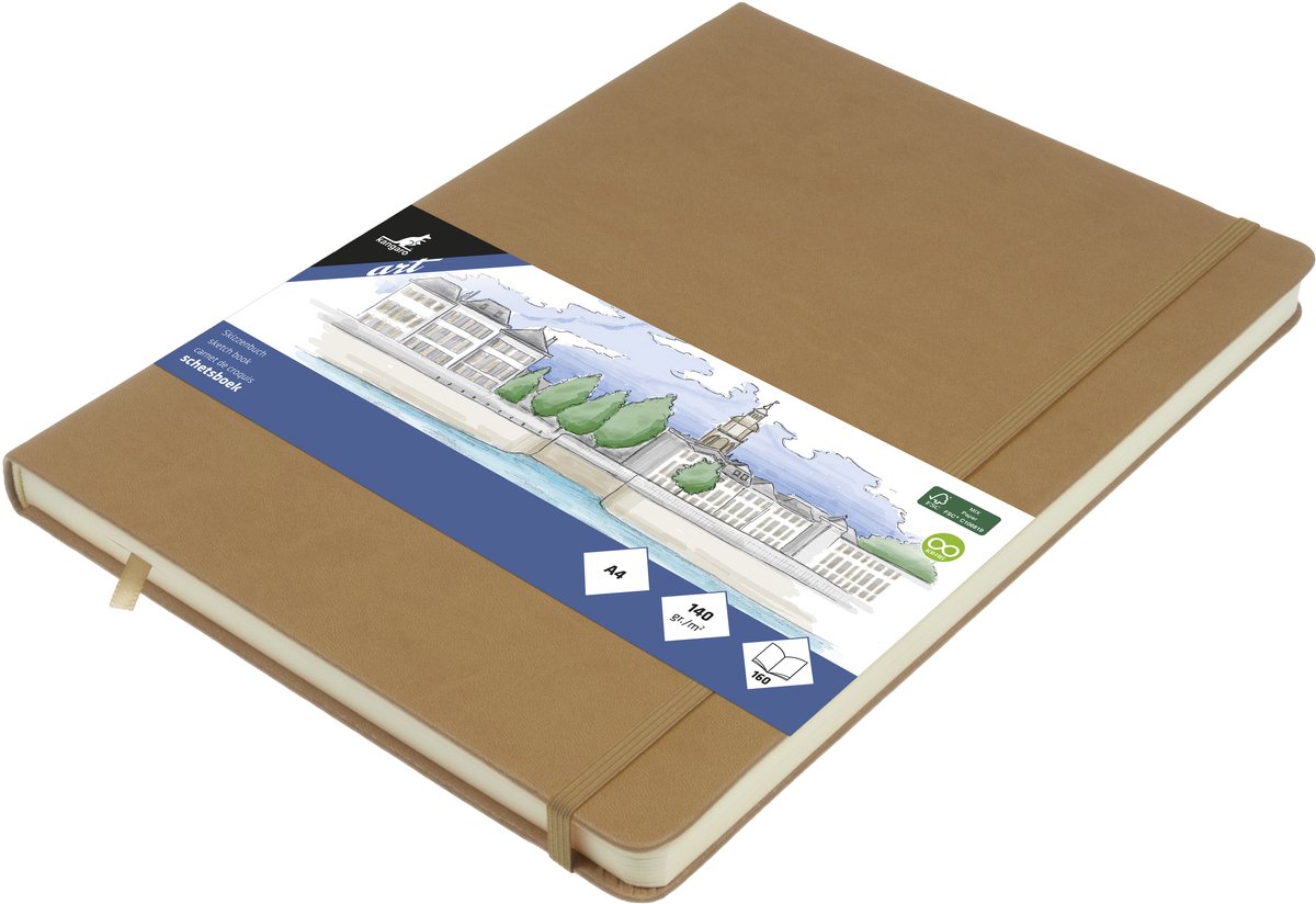 Quaderno da disegno Kangaro A4 - tortora - copertina rigida - con elastico e nastro