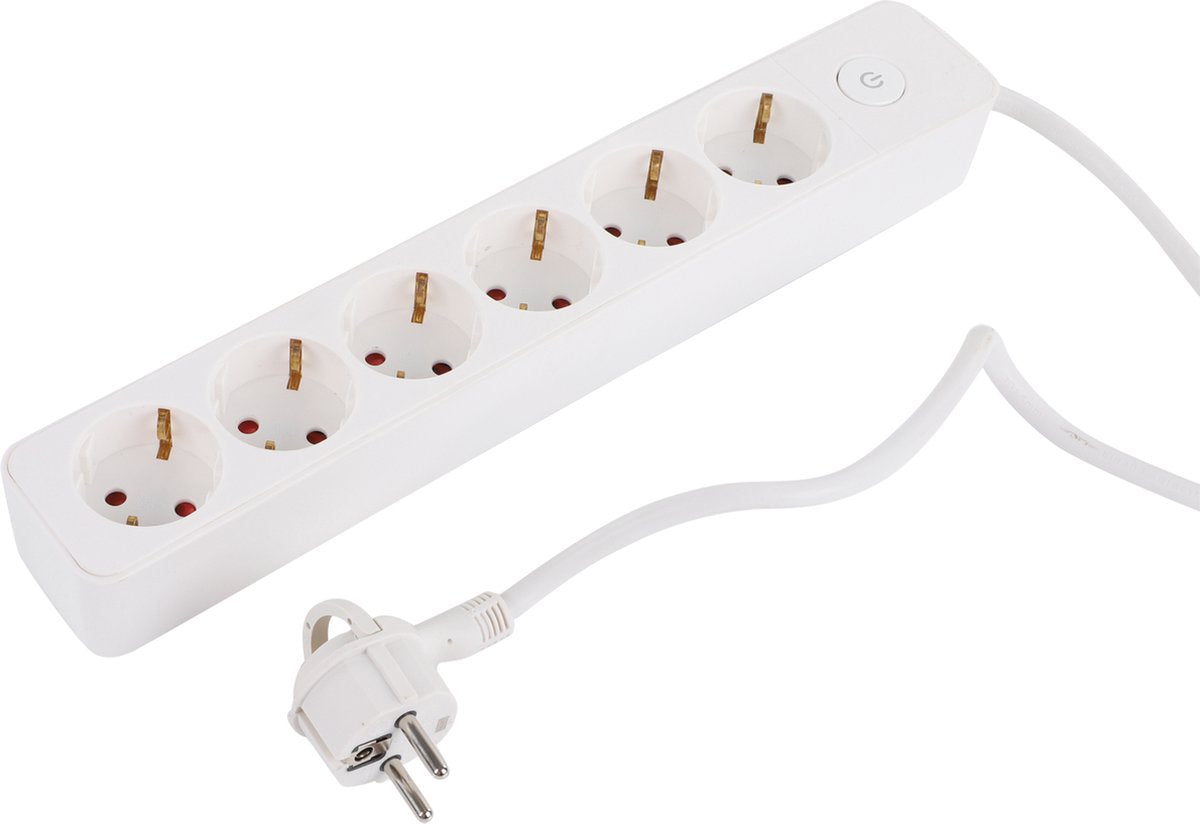 Presa Q-link - 6 vie - con interruttore - piatta - 3 x 1,5 mm² - 1,5 m - PVC - bianco