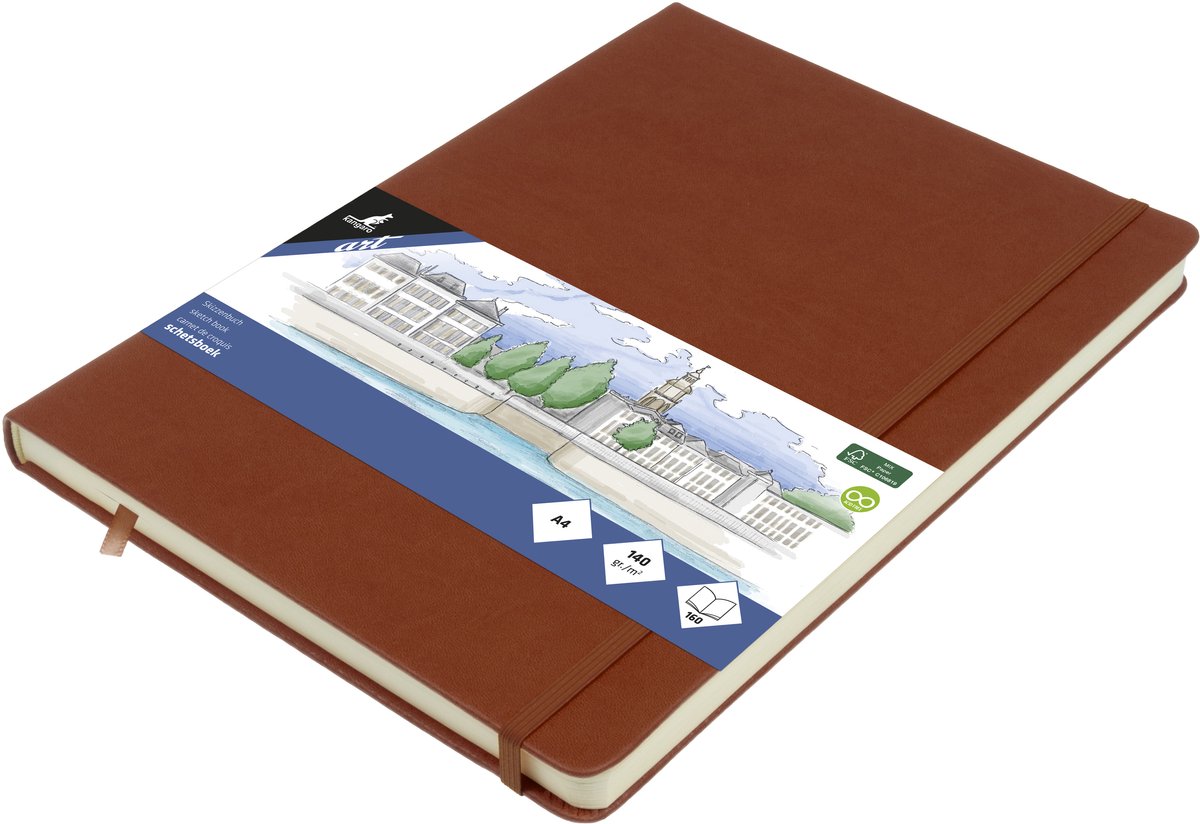 Quaderno da disegno Kangaro A4 - cognac - copertina rigida - con elastico e nastro