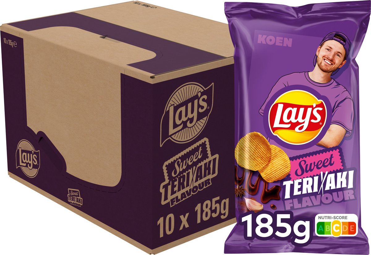 Lay's max chips teriyaki dulces acanalados 10 x 185 gr