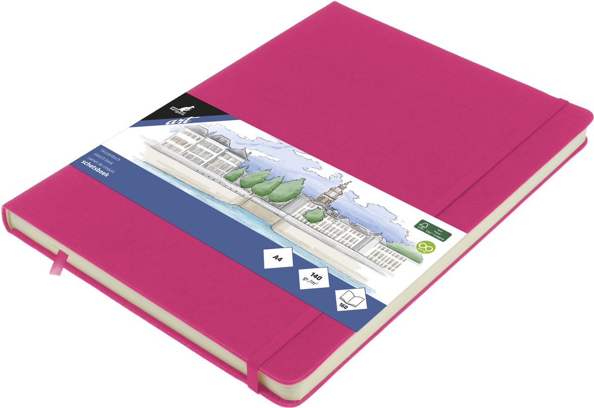 Cuaderno de bocetos canguro - a4 - rosa fuerte - con elástico y cinta - k-861330