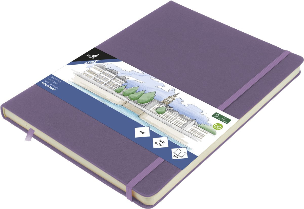 Kangaro schetsboek - a4 - heather purple - met elastiek en lint
