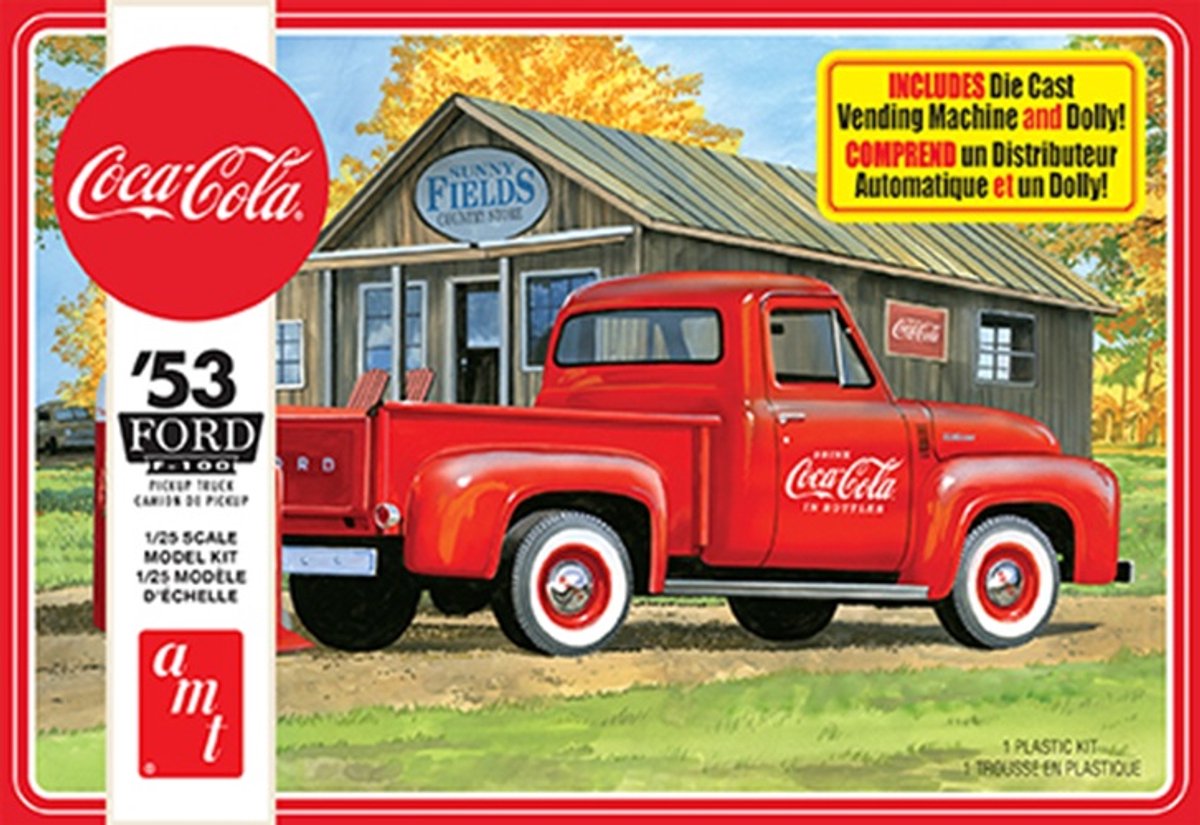 Amt modelbouwpakket auto - 1144 1953 ford f-100 pickup truck - coca-cola - amerikaanse auto plastic - 1:25 - modelbouw