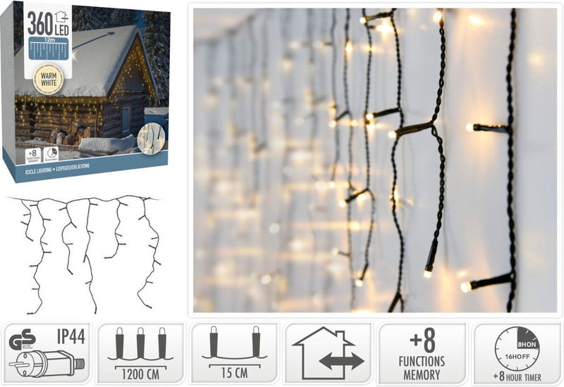 Merkloos sans marque ijspegel verlichting - 12 meter - 360 led - timer - lichtfuncties - geheugen - warm wit