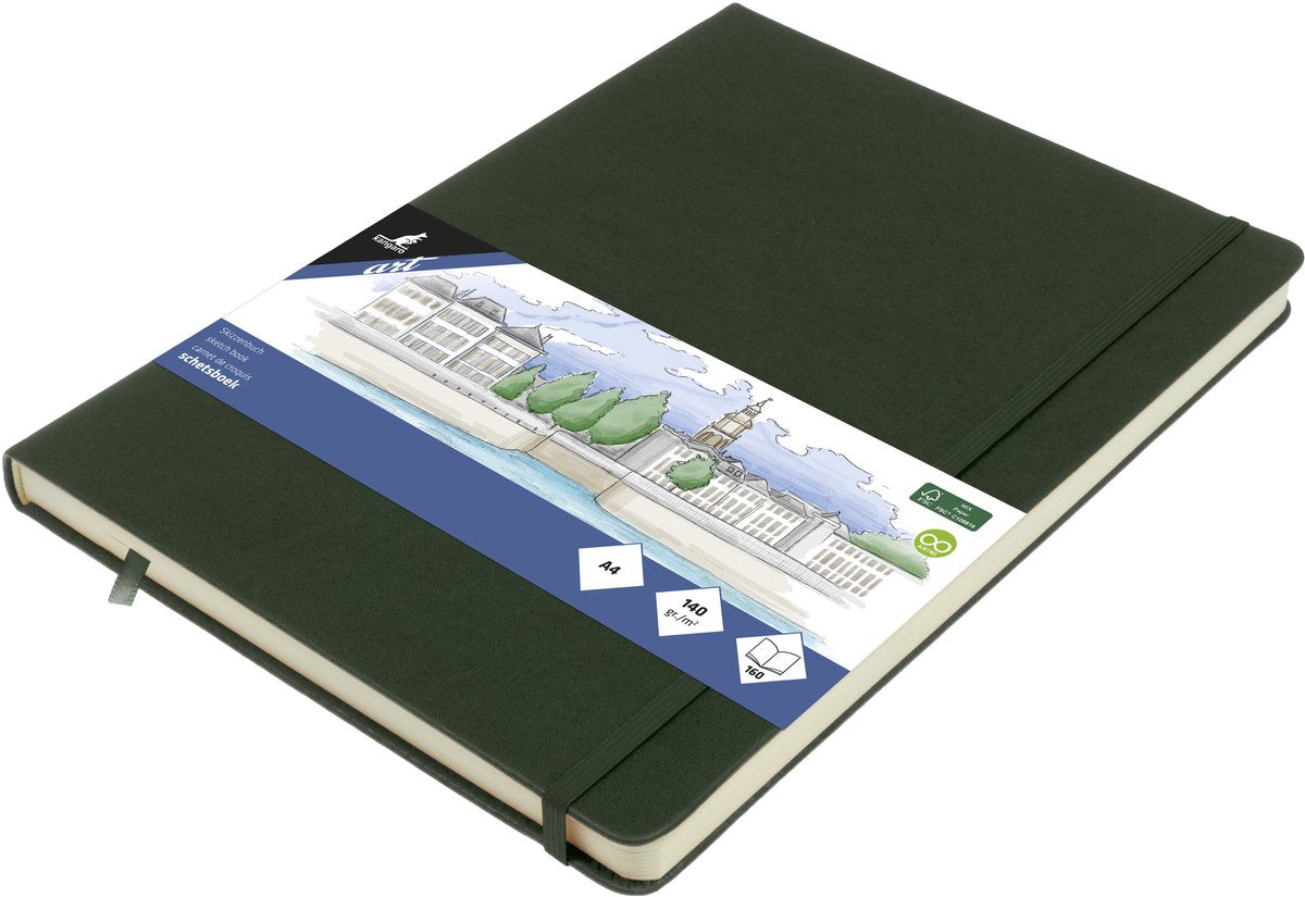 Kangaro schetsboek a4 - forest green - hardcover kaft - met elastiek en lint - k-861248