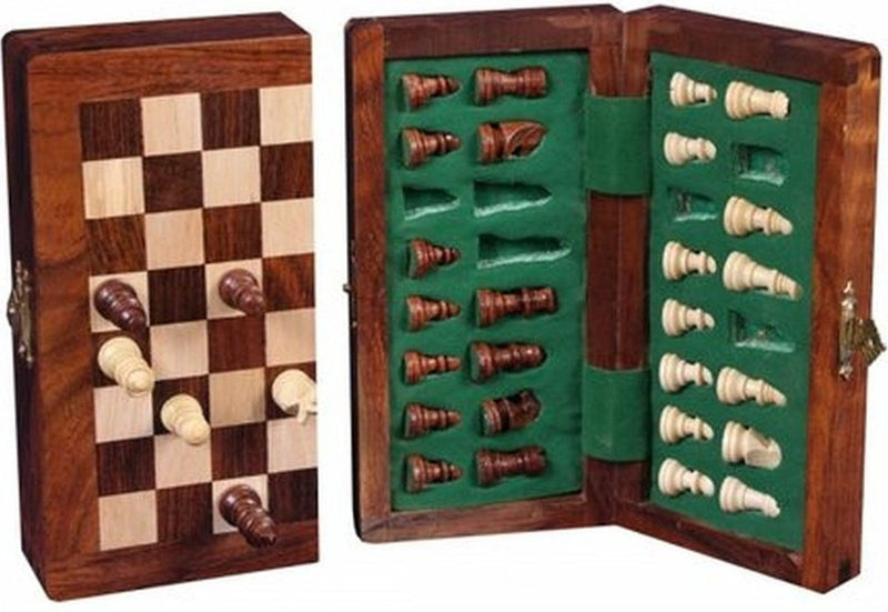 Engelhart set di scacchi a campo lungo magnetico e pieghevole set di scacchi magnetici pieghevoli - scacchiera in legno pezzi degli scacchi - legno di acacia - compatto 13 x 25 cm - tavola da viaggio per gioco tattico -