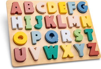 Woet ® rompecabezas del alfabeto de madera - letras mayúsculas abc de la a a la m z - rompecabezas educativo colorido - alfabeto de aprendizaje - fsc - juguetes para niños pequeños - a partir de 2 años