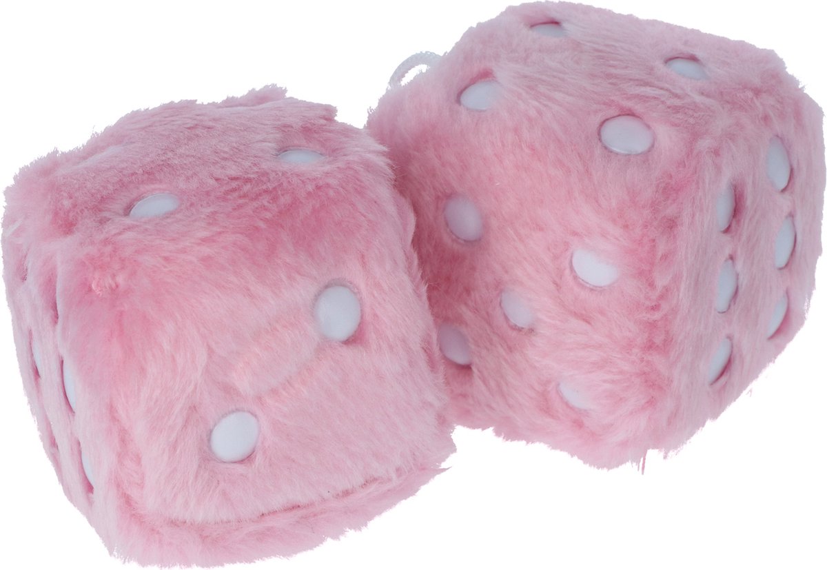 Dado Carpoint rosa – decorazione auto – peluche – 6x6x6 cm – cordone 40 cm – per specchietto interno – accessorio interno