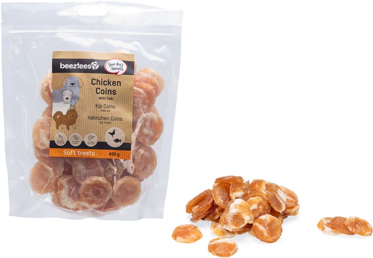 Beeztees gustosi dolcetti monete di pollo con pesce - snack per cani - biscotti per cani - dolcetti per cani - 400 grammi