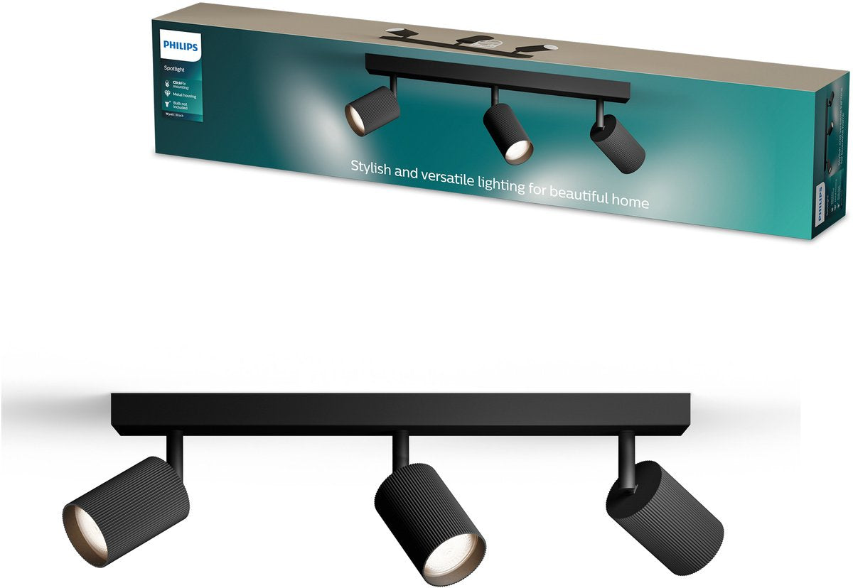 Philips wyatt opbouwspot - led gu10 fitting - richtbaar - 3 lichtpunten - clickfix - zwart