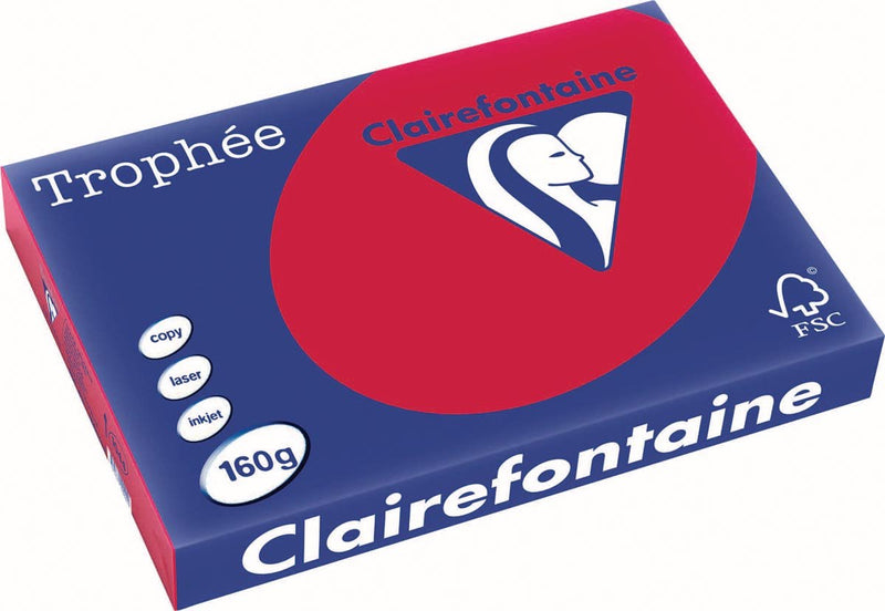 Clairefontaine trophée intenso, papel de color, A3, 160 g, 250 hojas, rojo cereza