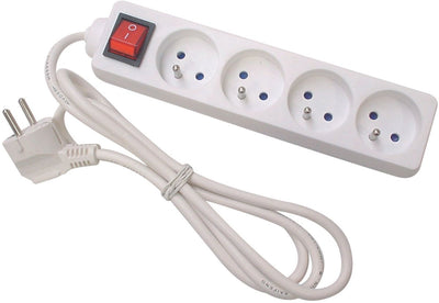 Perel power strip with switch, 4 sockets with pin earth (type e), cable 1.5 m, 3g1.5, indoor use, white