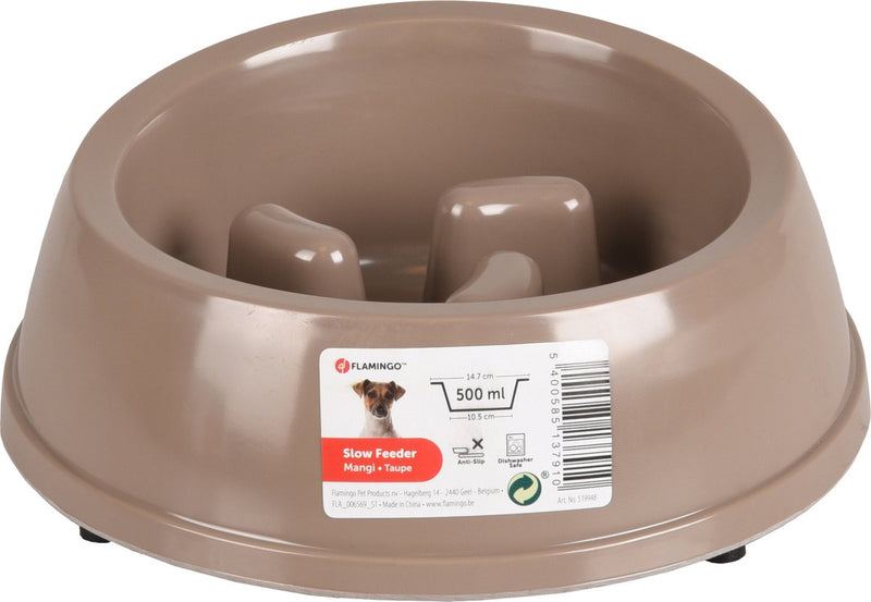 Flamingo anti-gobbler dog – slow feeder – ciotola per cibo per cani – ø18,5 cm – 500ml – ciotola per mangi – tortora – rotonda