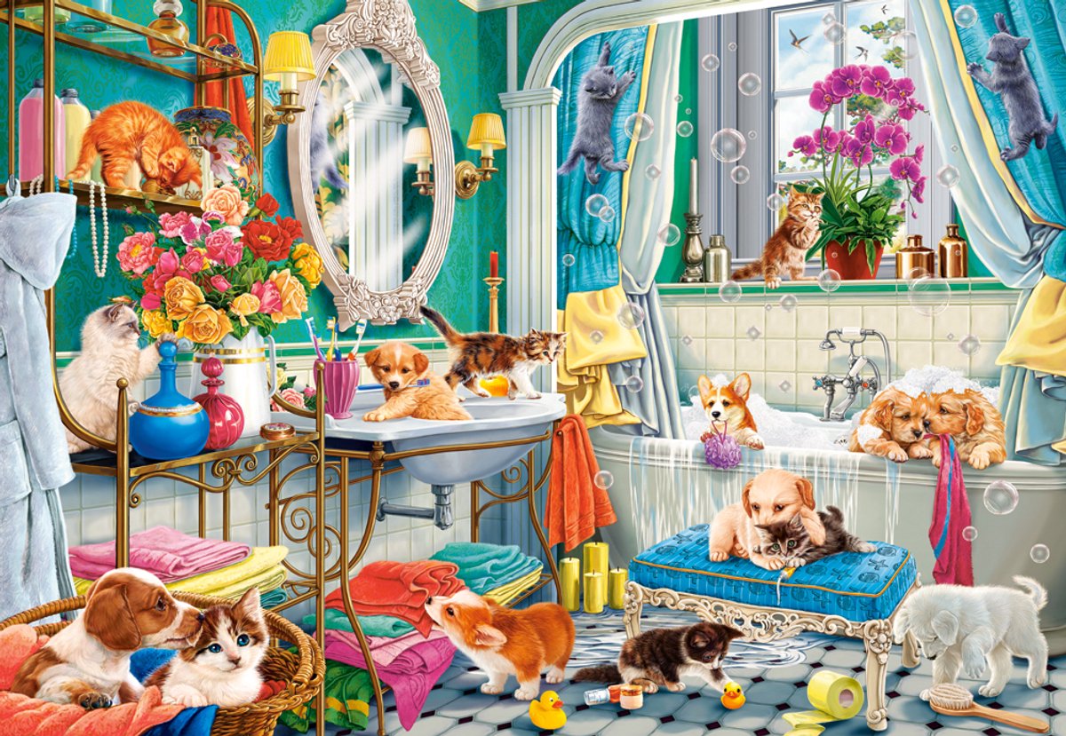 Castorland Puzzle Crazy Pet Bath - Puzzle da 1500 pezzi.