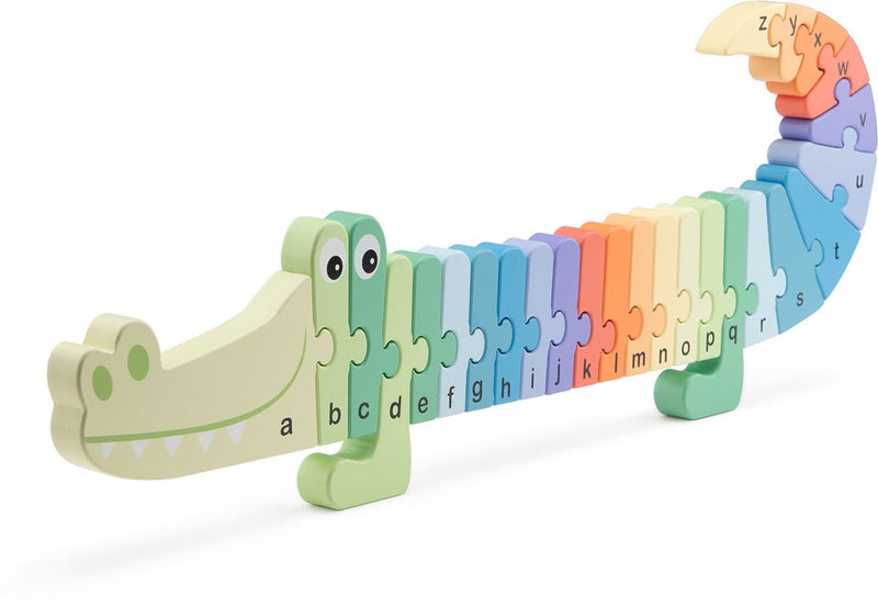 Woet ® puzzle alfabetico in legno coccodrillo - impara l'ABC dalla A alla Z - puzzle a forma di coccodrillo - impara l'alfabeto - giocattoli educativi con lettere - giocattoli per bambini - da 3 anni