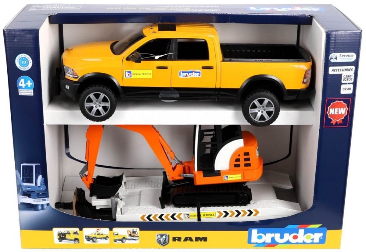 Bruder Auto Ram 2500 Power Wagen Affitto con rimorchio e minibagger