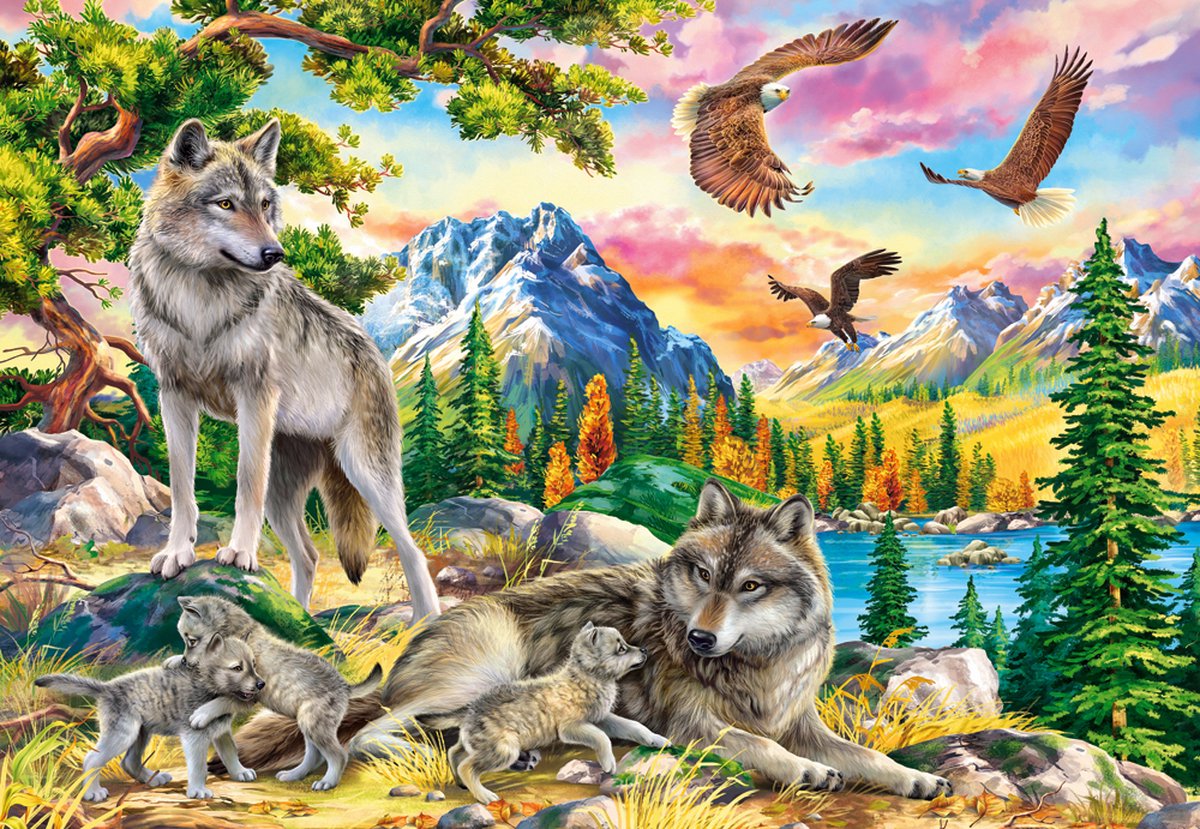 Puzzle Castorland, familia de lobos y águilas, 1000 piezas.