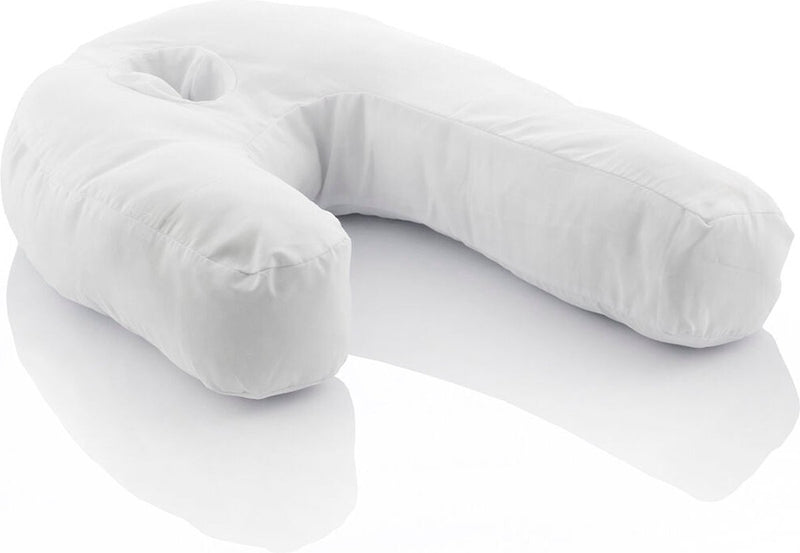 Cuscino per dormire relax Innovagoods - cuscino ergonomico per il corpo - cuscino per dormire laterale a forma di U - 60% poliestere - bianco