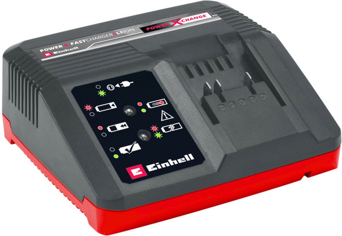 Cargador rápido Einhell - power x-change - 18 v - corriente de carga: 4a - soporte de pared integrado - apto para todas las baterías power x-change