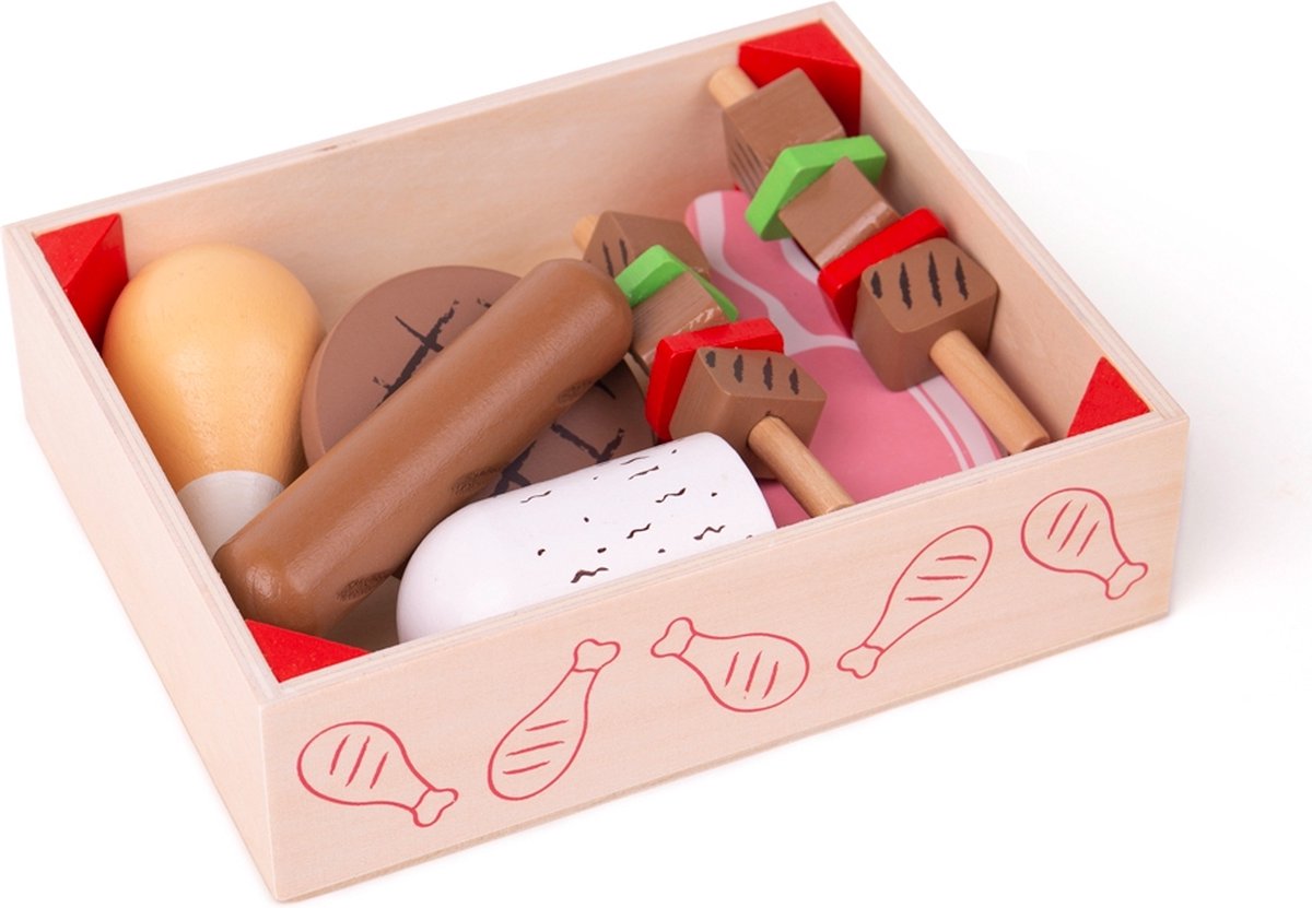 Bigjigs Box in legno con prodotti a base di carne, 9 dlg.