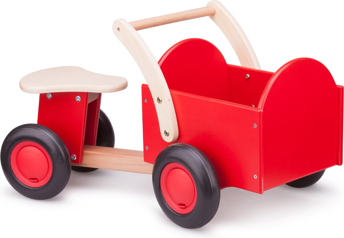 New classic toys ® houten bakfiets - road star - rood - zadelhoogte is 24 centimeter