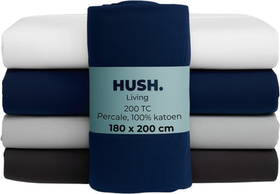 Cállate. living hush living sábana bajera de percal - 100% algodón - 200 hilos - extra fresca y fresca - fuerte y duradera - elástico en todo el contorno - 180x200+30cm - azul marino