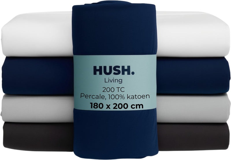 Cállate. living hush living sábana bajera de percal - 100% algodón - 200 hilos - extra fresca y fresca - fuerte y duradera - elástico en todo el contorno - 180x200+30cm - azul marino