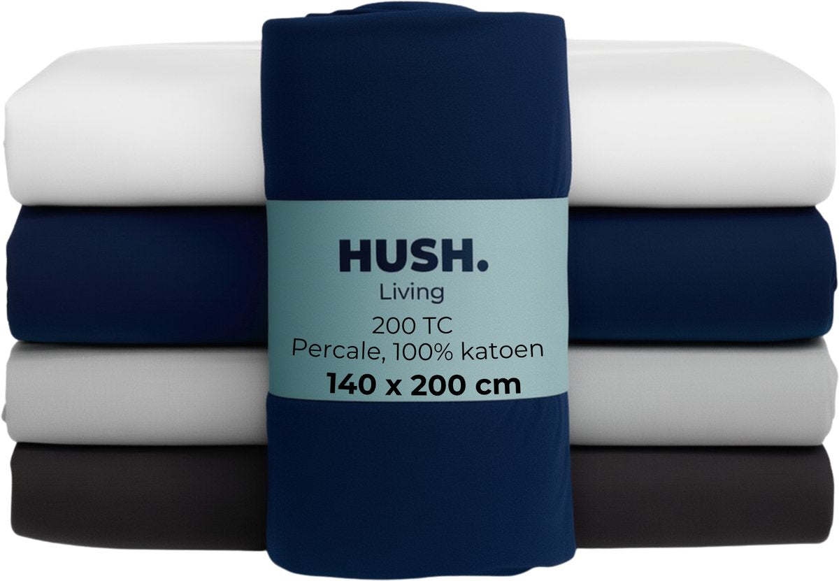 Silenzio. lenzuolo con angoli living hush living percalle - 100% cotone - 200tc - extra fresco e fresco - resistente e durevole - 140x200+30 cm - blu scuro
