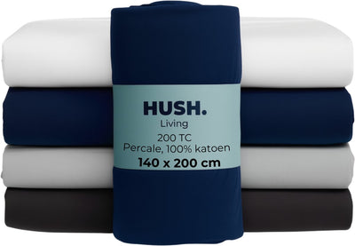 Cállate. living hush living sábana bajera de percal - 100% algodón - 200 hilos - extra fresca y fresca - resistente y duradera - 140x200+30cm - azul marino
