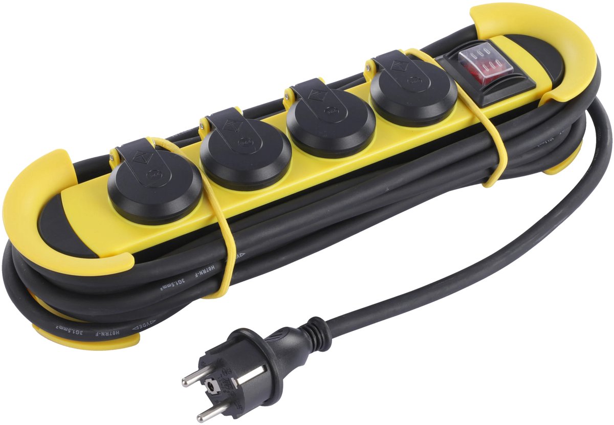 Q-link stekkerdoos - 4-voudig - randaarde - cm-system - ip44 - 3 x 1.5 mmâ² - 5 m - geel zwart