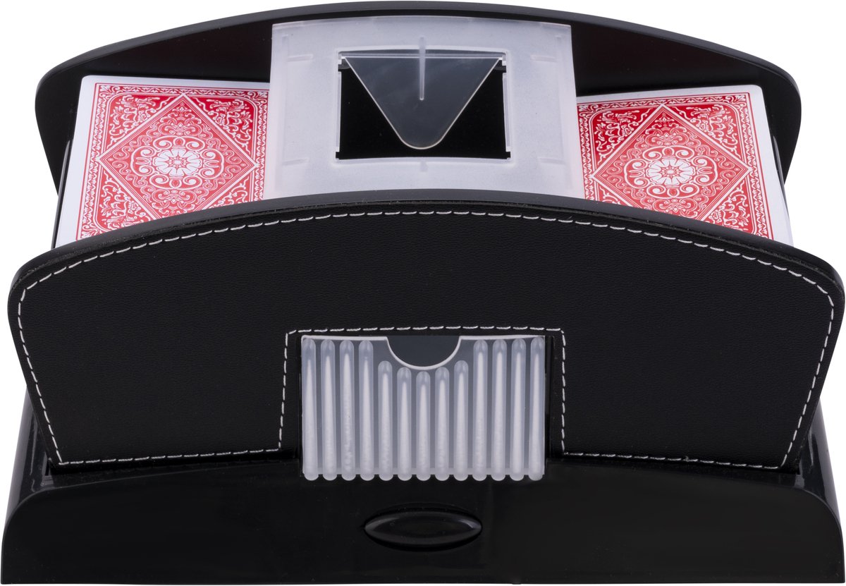 Mescolatore di carte Engelhart - automatico - pelle nera - pulsante - 23 x 13 x 10,5 cm -