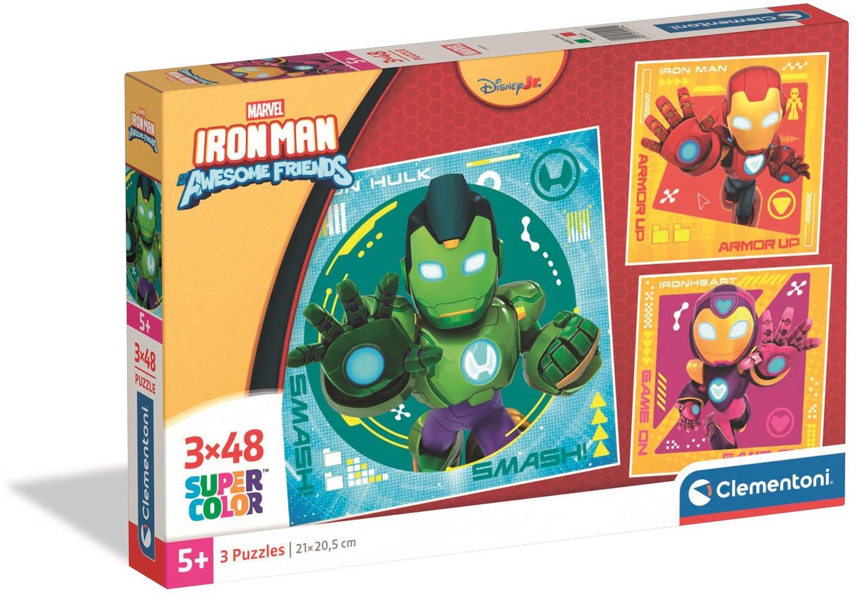 Clementoni - 3x48 piezas - iron man cuadrado y sus grandes