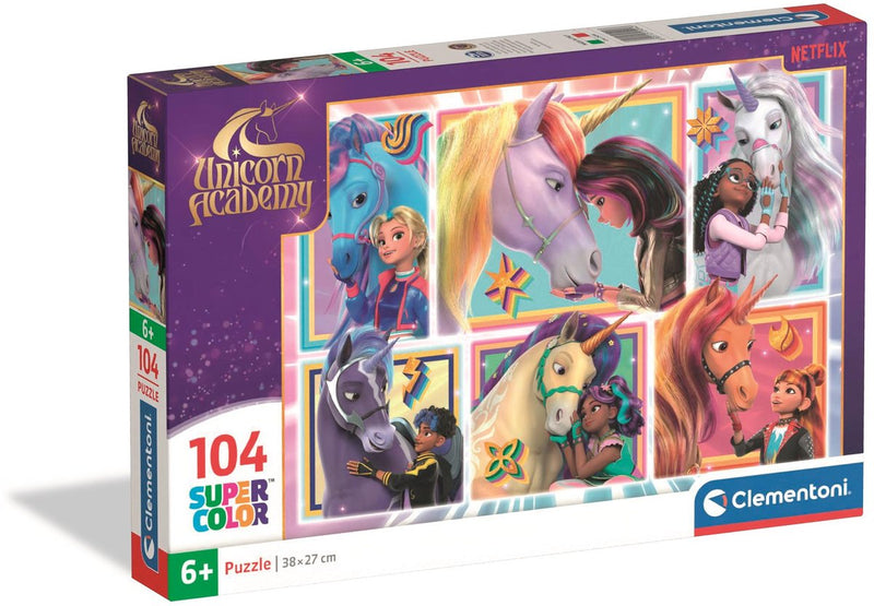 Puzzle Clementoni accademia degli unicorni - 6 ritratti, 104 pezzi.