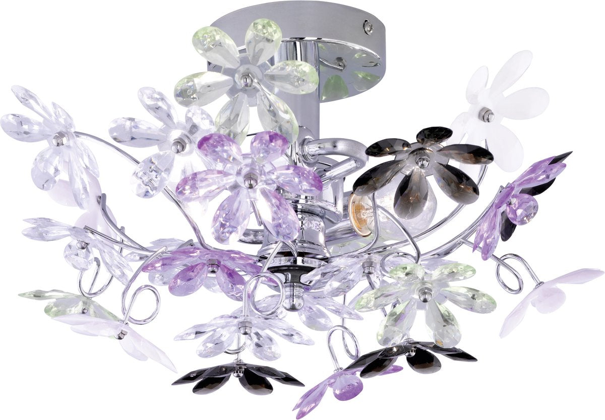 Lampada da parete floreale Rl live your light reality - cromata - escl. 2x e14 - fiori trasparenti e multicolori