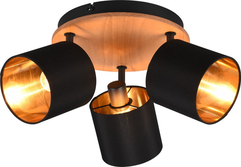 Rl live your light reality tommy spot - color madera - excl. 3 x e14 - redondo - negro-oro