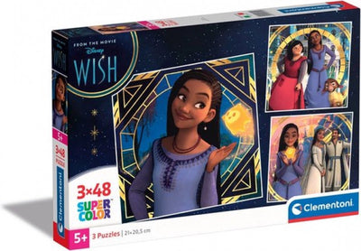 Clementoni - puzzle - 3x48 pezzi - quadrato Disney Wish - puzzle per bambini - dai 3 anni