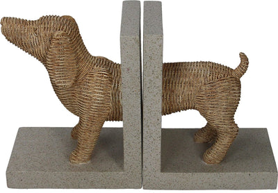 Sujetalibros HD perro salchicha aspecto de mimbre natural 25,5 x 8,8 x 15,5 cm juego de 2