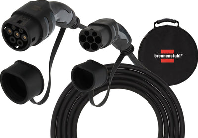 Brennerstuhl ev type 2 charging cable 11kw (e-mobility type 2 charging cable 7m, ip55, 3-phase, mode 3 charging cable with bag for electric hybrid vehicles)
