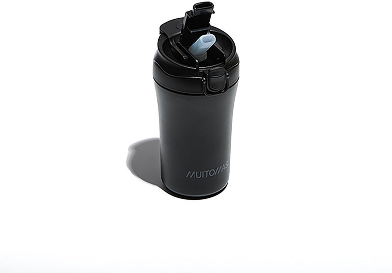 Botella térmica Muitomas - forro de doble aislamiento - 350 ml - tapa con cierre - 12 horas de bebidas calientes o 24 horas frías - negro