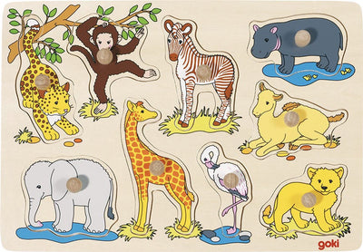 Goki Wooden Nick Puzzle Animali selvatici, 9dlg.